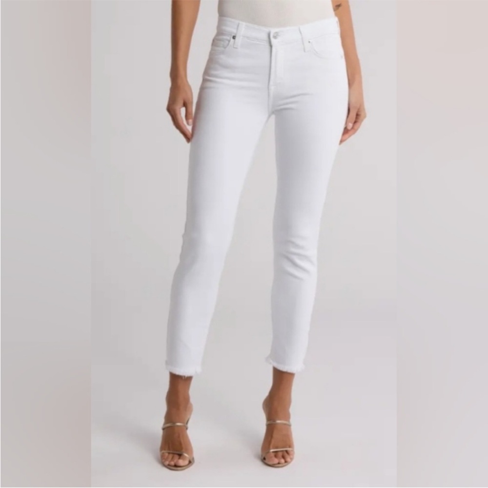 7 For All Mankind Women's White Skinny Ankle Jeans